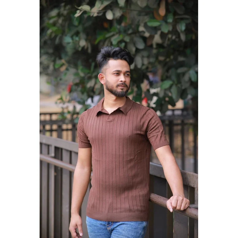 Premium Knitted Old Money Polo-Brown